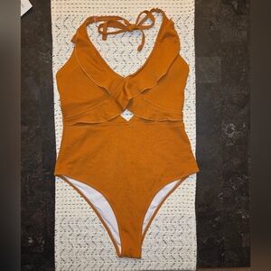 Cupshe Burnt Orange Ruffle V-Neck One-Piece Swimsuit